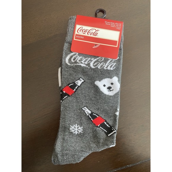 Other - Novelty Coca-Cola Gray Polar Bears & Snowflakes Unisex Sock Size 10-13 New